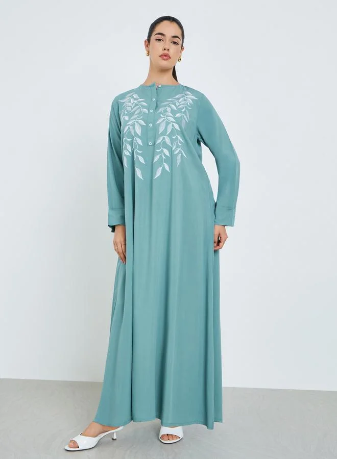 Amirah Women Blue Embroidered A-Line Jalabiya